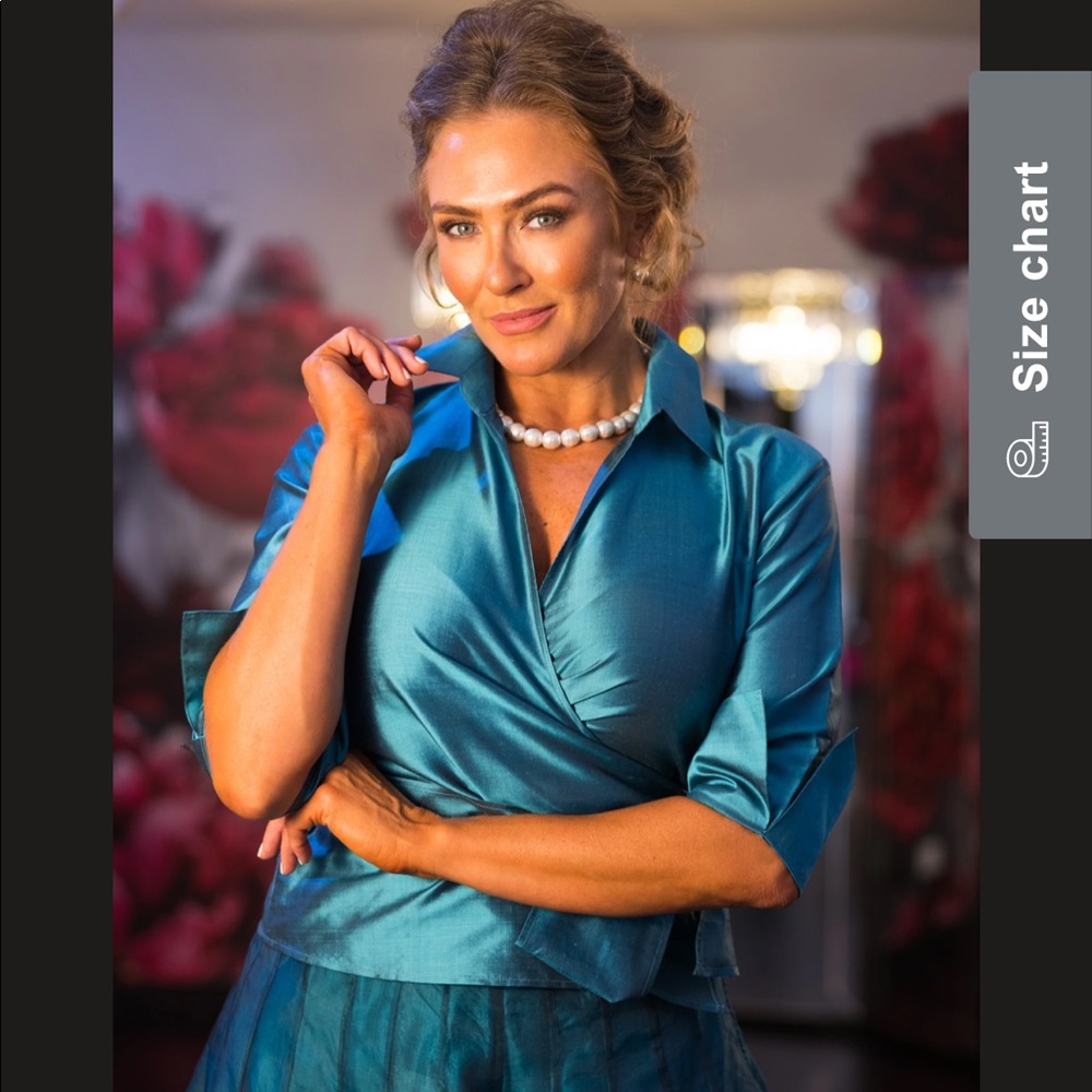 100% Dupioni Silk Wrap Shirt NWT